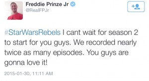 Freddie Prinze tweetet über die Länge von Star Wars Rebels Staffel 2