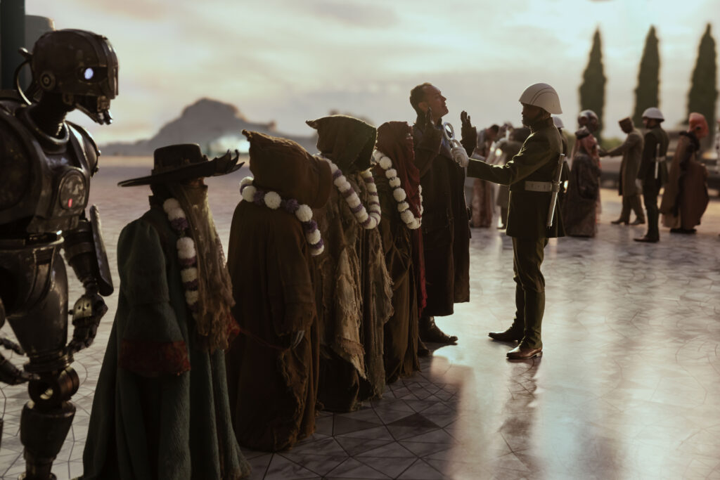 (L-R) SM-33, Wim, Neel, Fern, KB und Jod in Lucasfilm’s STAR WARS: SKELETON CREW